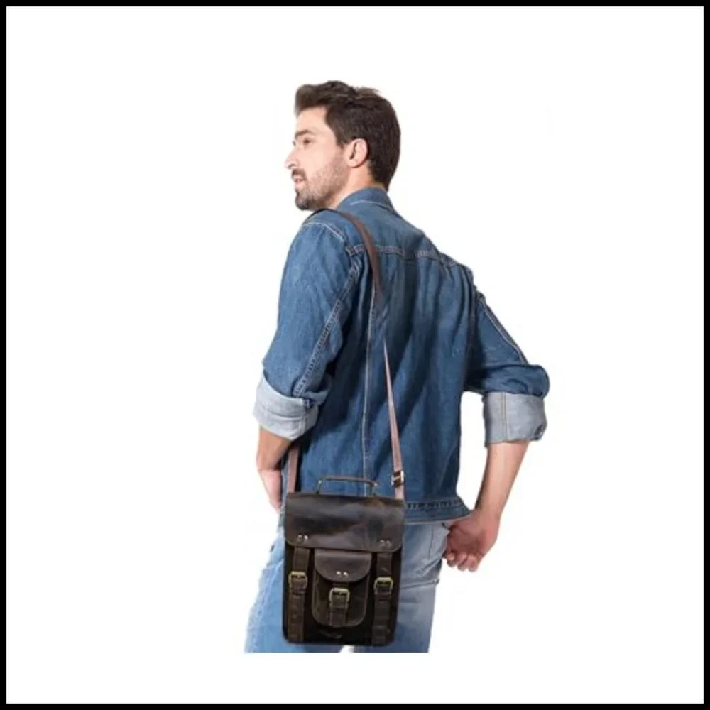 Vintage Leather Messenger Bag Crossbody Satchel Laptop Office Commuter Bag